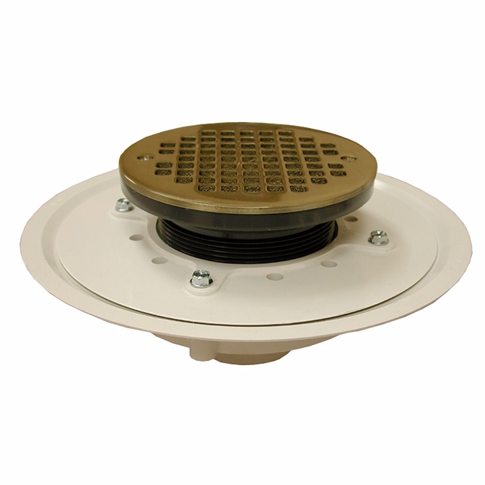Jones Stephens D50343 2" Heavy Duty PVC Drain Base with 4" Plastic Spud and 6" Nickel Bronze Strainer