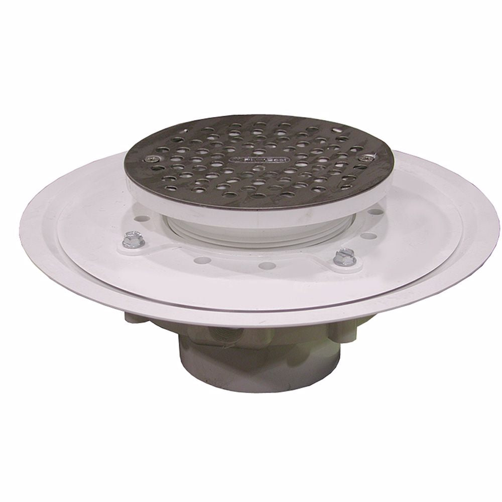 Jones Stephens D50351 3" Heavy Duty PVC Drain Base with 4" Plastic Spud and and 6" Stainless Steel Strainer
