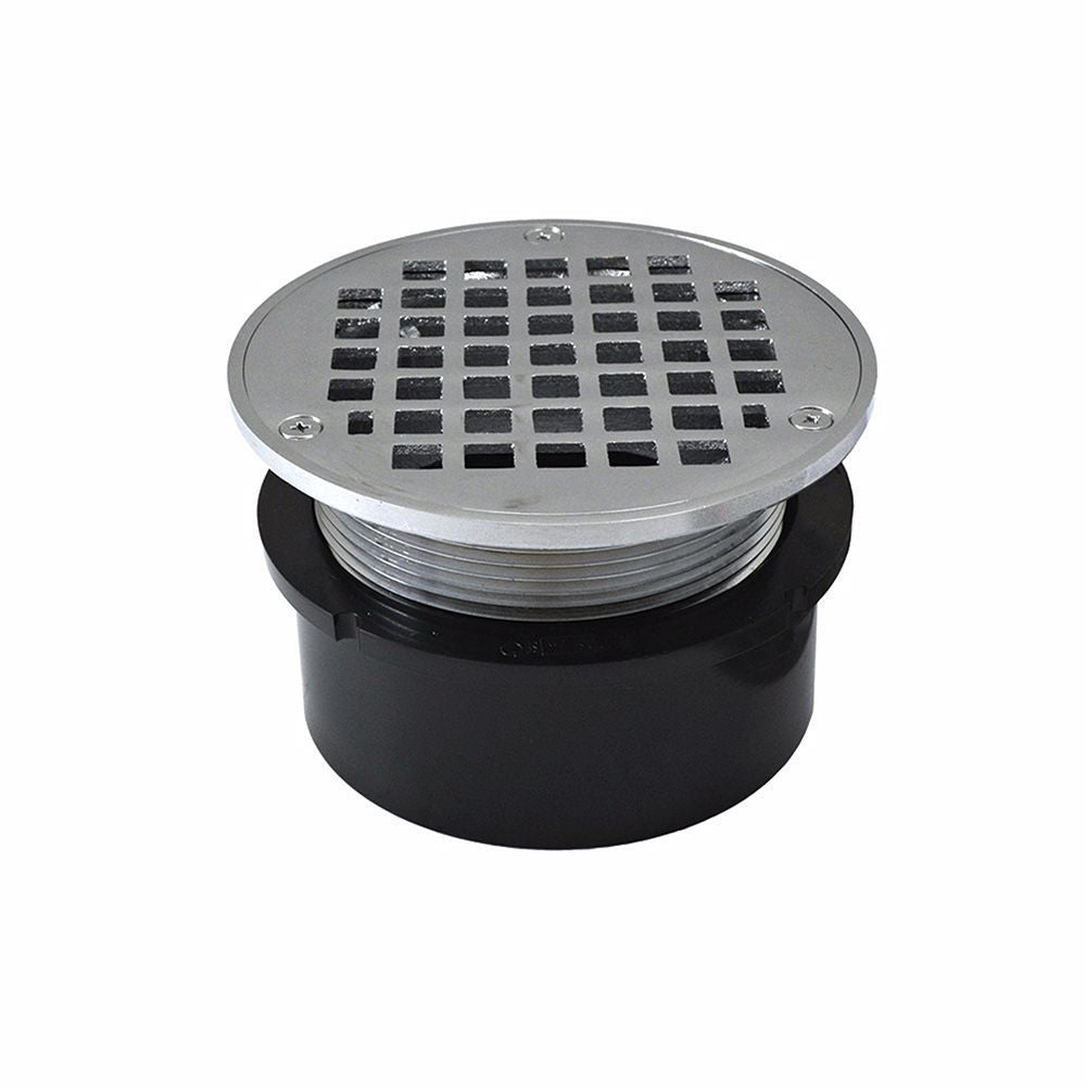 Jones Stephens D53014 4" ABS Hub Fit Drain Base with 3-1/2" Metal Spud and 5" Chrome Plated Strainer