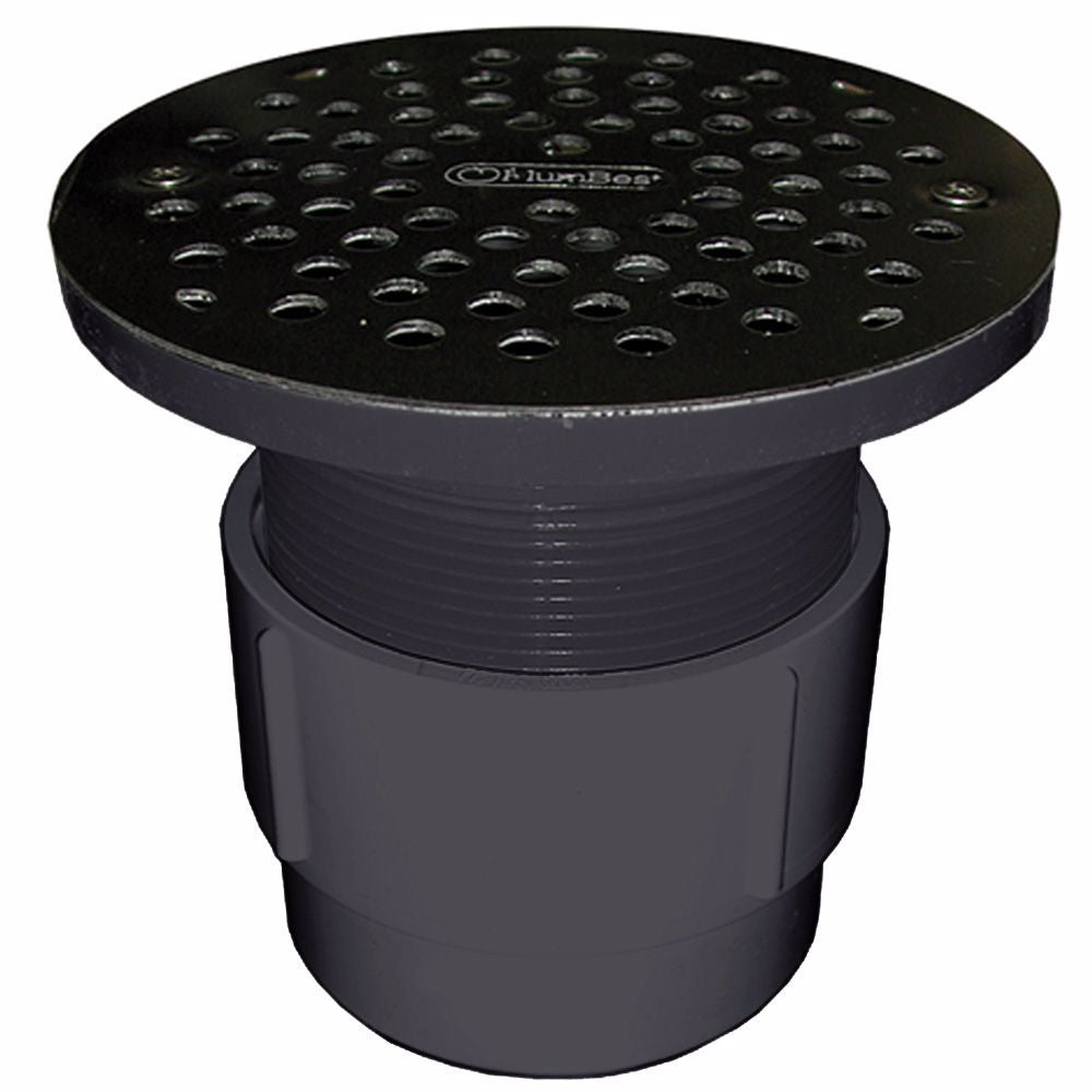 Jones Stephens D53022 3" x 4" PVC Pipe Fit Drain Base with 3-1/2" Plastic Spud and 6" Polished Brass Strainer