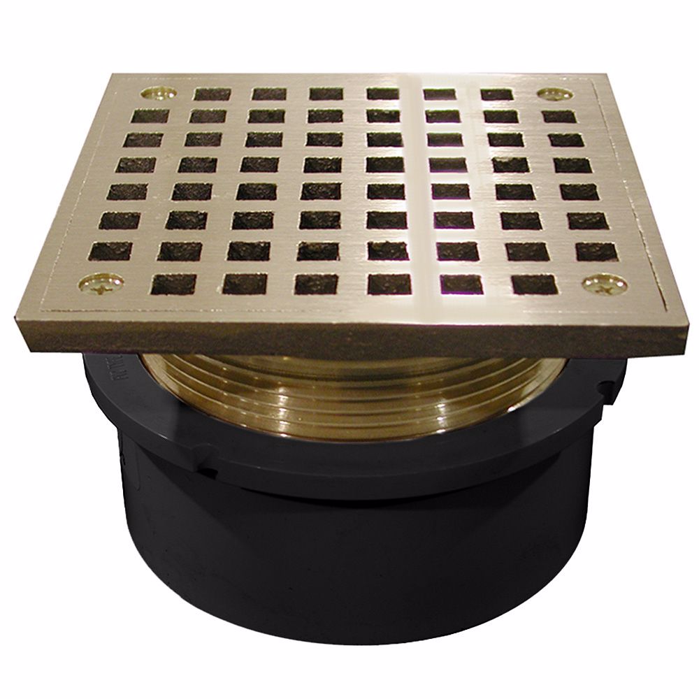 Jones Stephens D53064 4" PVC Hub Fit Drain Base with 3-1/2" Metal Spud and 5" Polished Brass Strainer