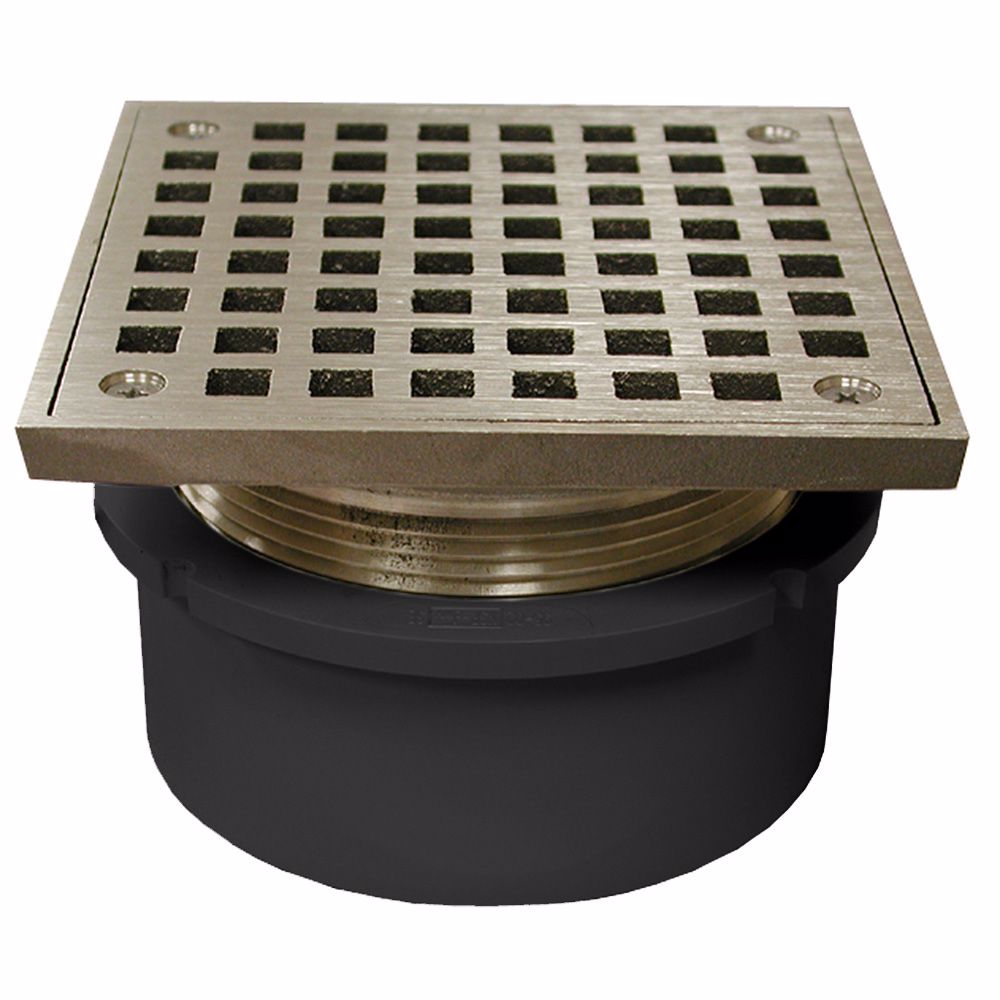 Jones Stephens D53068 4" PVC Hub Fit Drain Base with 3-1/2" Metal Spud and 5" Nickel Bronze Strainer
