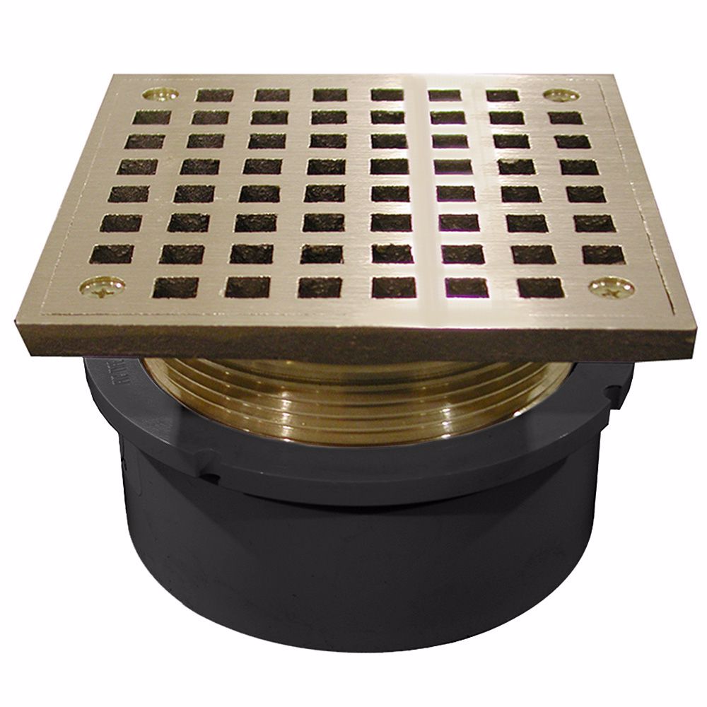 Jones Stephens D53070 4" PVC Hub Fit Drain Base with 3-1/2" Metal Spud and 6" Nickel Bronze Strainer
