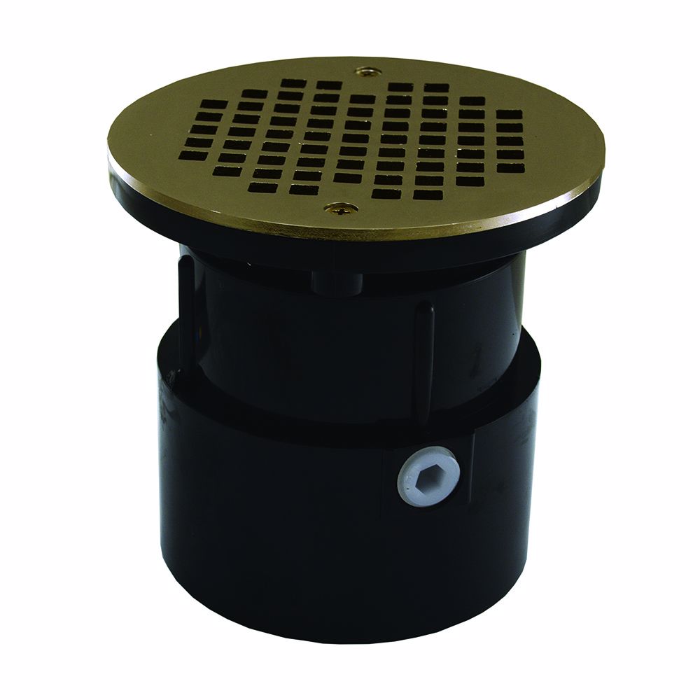 Jones Stephens D53087 4" ABS Over Pipe Fit Drain Base with 3-1/2" Plastic Spud and 6" Nickel Bronze Strainer