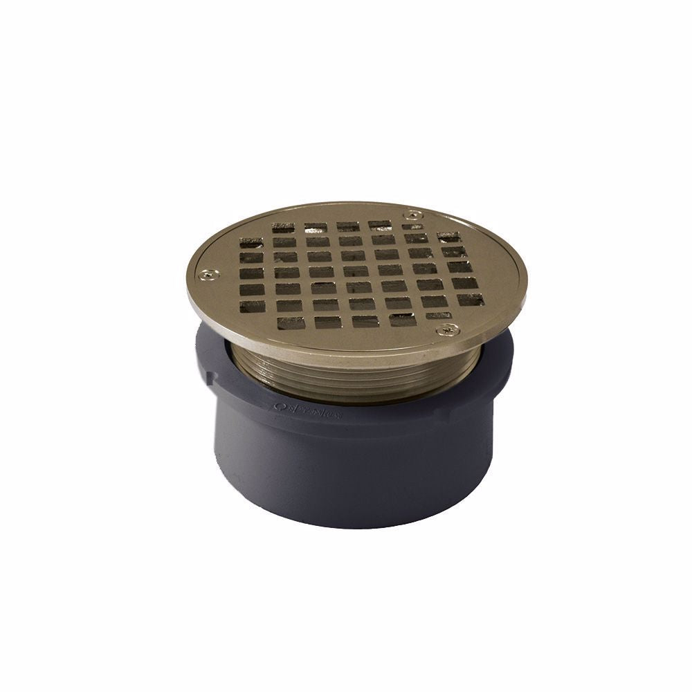 Jones Stephens D53121 4" PVC Hub Fit Drain Base with 3-1/2" Metal Spud and 6" Nickel Bronze Strainer