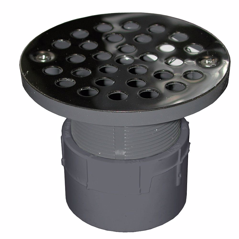 Jones Stephens D53190 2" PVC Over Pipe Fit Drain Base with 2" Plastic Spud and 4" Stainless Steel Strainer