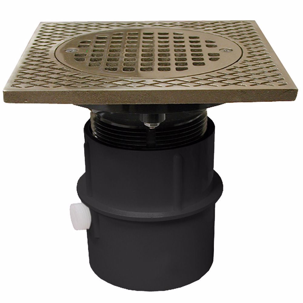 Jones Stephens D53260 3" PVC Over Pipe Fit Drain Base with 3" Plastic Spud and 5" Nickel Bronze Strainer