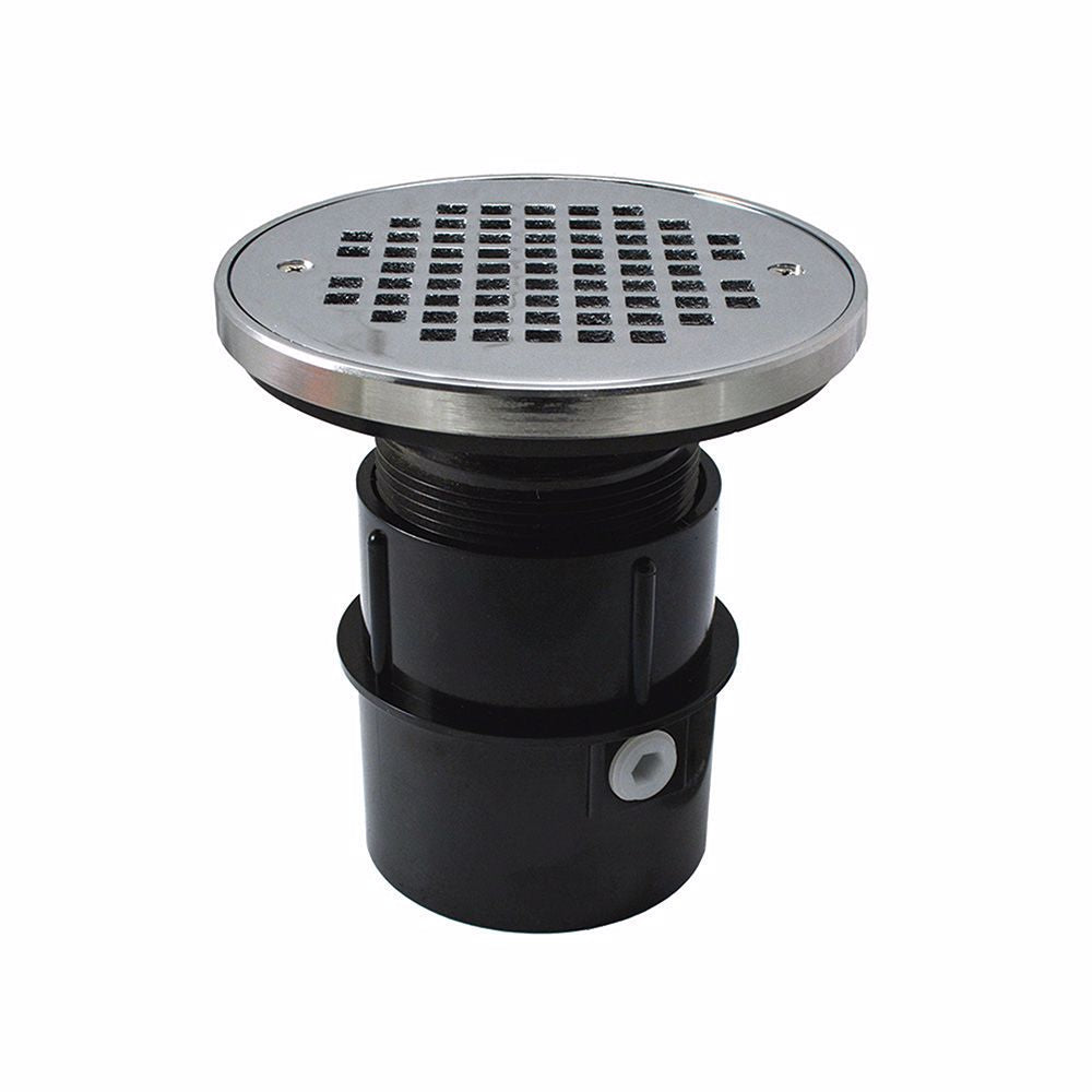 Jones Stephens D53291 2" ABS Over Pipe Fit Drain Base with 2" Plastic Spud and 4" Chrome Plated Strainer with Ring