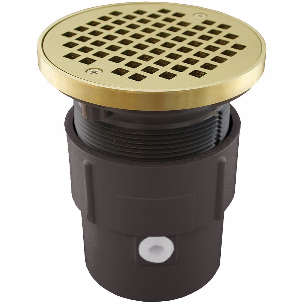 Jones Stephens D53430 3" x 4" PVC Pipe Fit Drain Base with 3-1/2" Plastic Spud and 5" Polished Brass Strainer with Ring