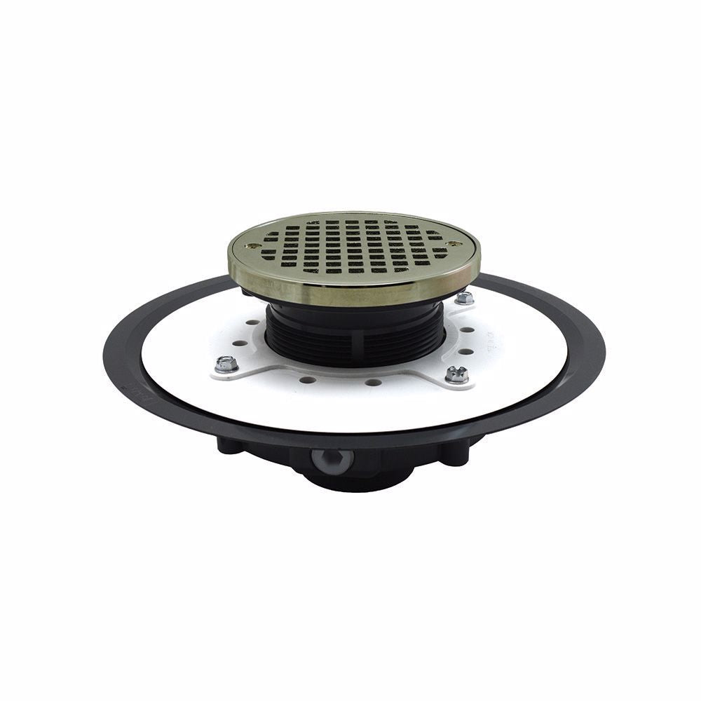 Jones Stephens D53446 2" Heavy Duty PVC Drain Base with 3-1/2" Plastic Spud and 5" Nickel Bronze Strainer with Ring
