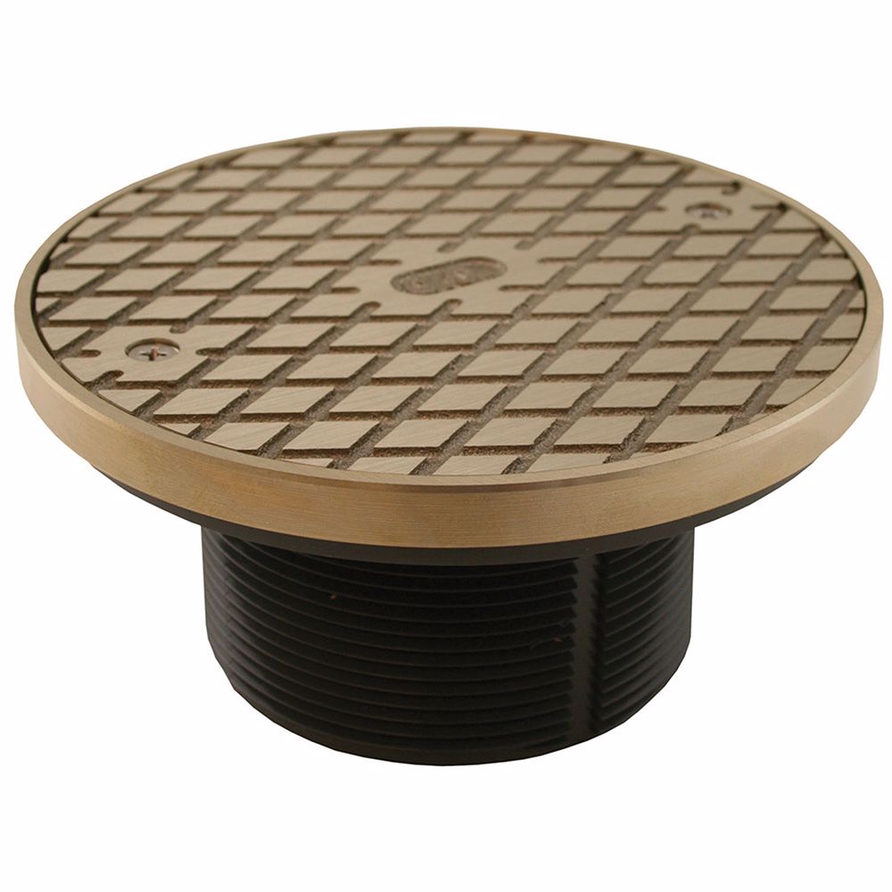Jones Stephens D59907 3-1/2" Heavy Duty PVC Cleanout Spud with 6" Nickel Bronze Round Cover with Ring