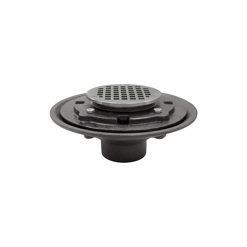 Jones Stephens D80108 4" Heavy Duty Inside Caulk Floor Drain/Shower Drain with 10" Pan and 6" Chrome Plated Round Strainer - Height 4-3/4" - 6-3/4"
