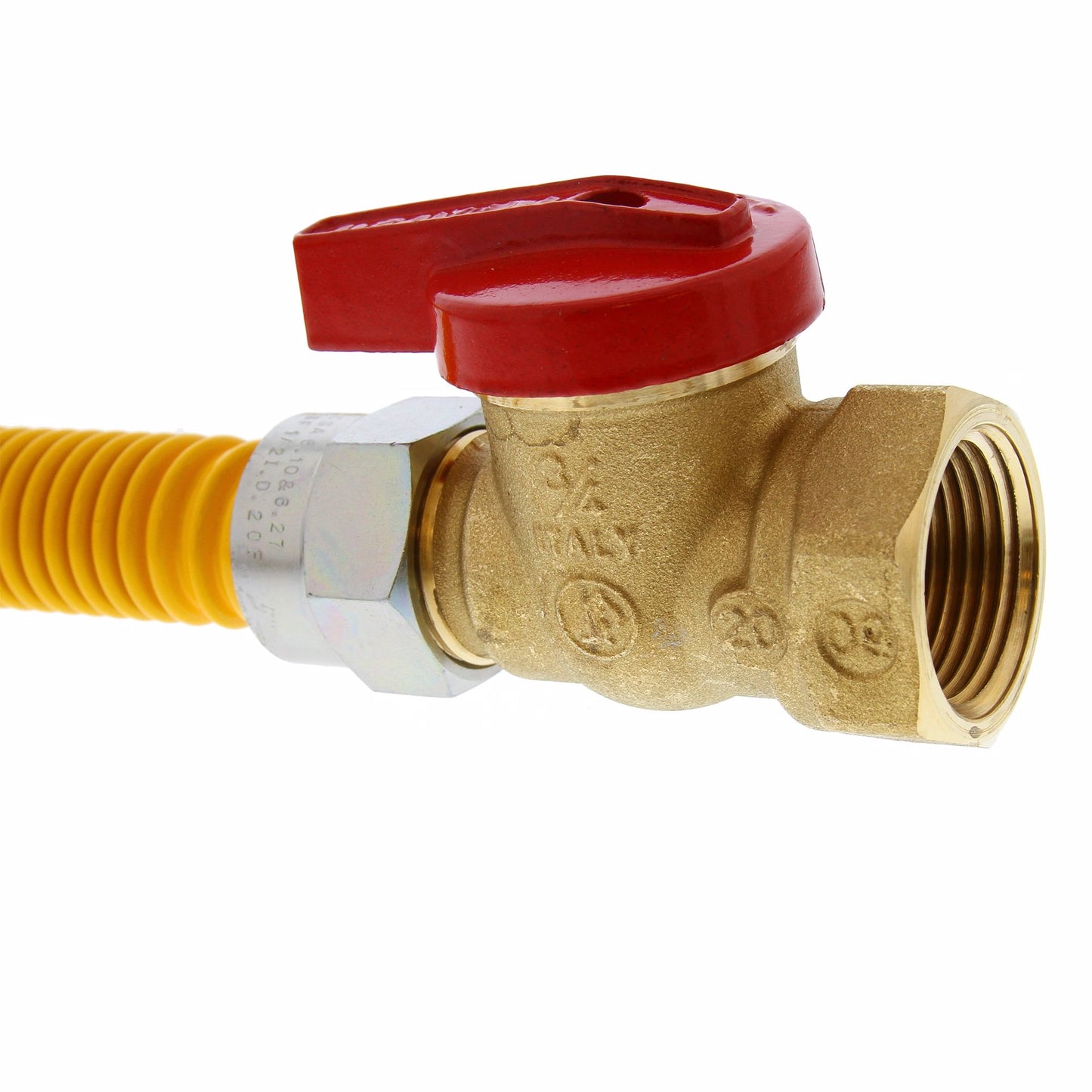 Jones Stephens G71207 5/8" OD (1/2" ID) Gas Connector Assembly, Yellow Coated, 1/2" MIP x 1/2" FIP Ball Valve x 12"