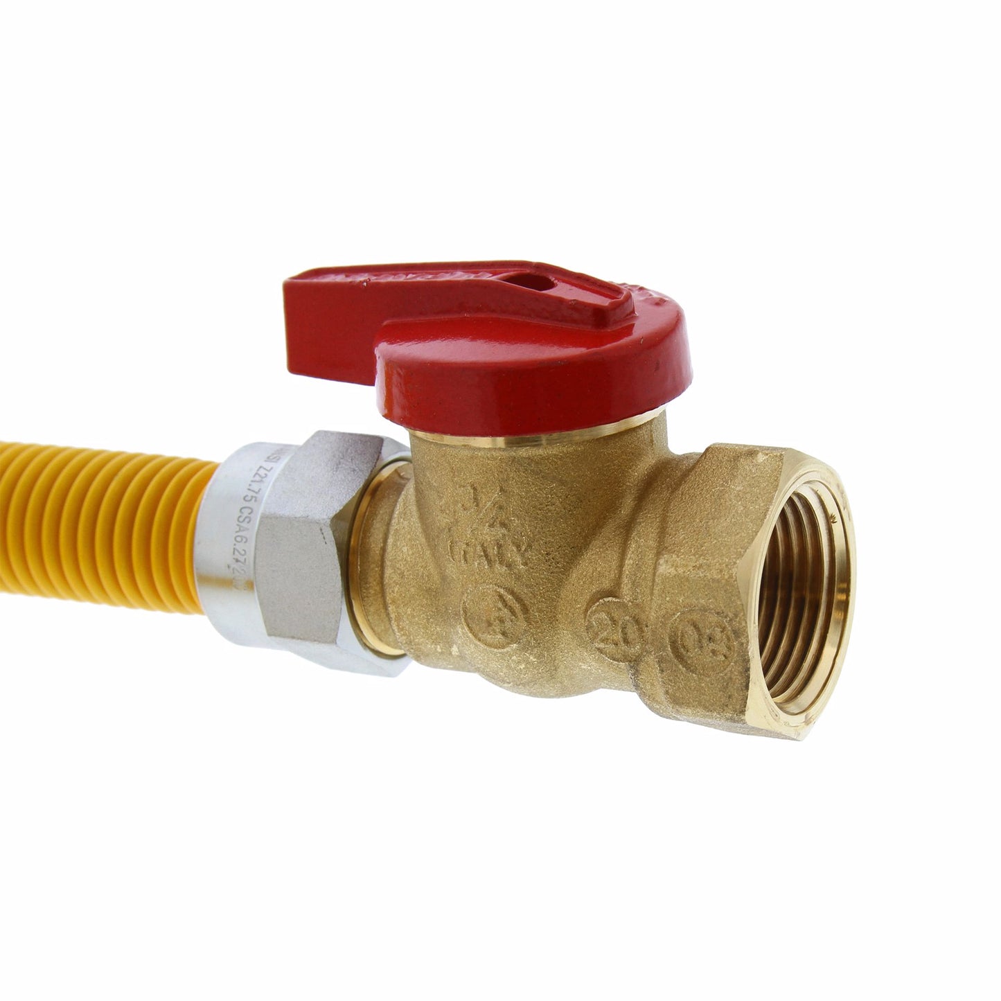 Jones Stephens G71221 5/8" OD (1/2" ID) Gas Connector Assembly, Yellow Coated, 1/2" MIP x 3/4" FIP Ball Valve x 24"