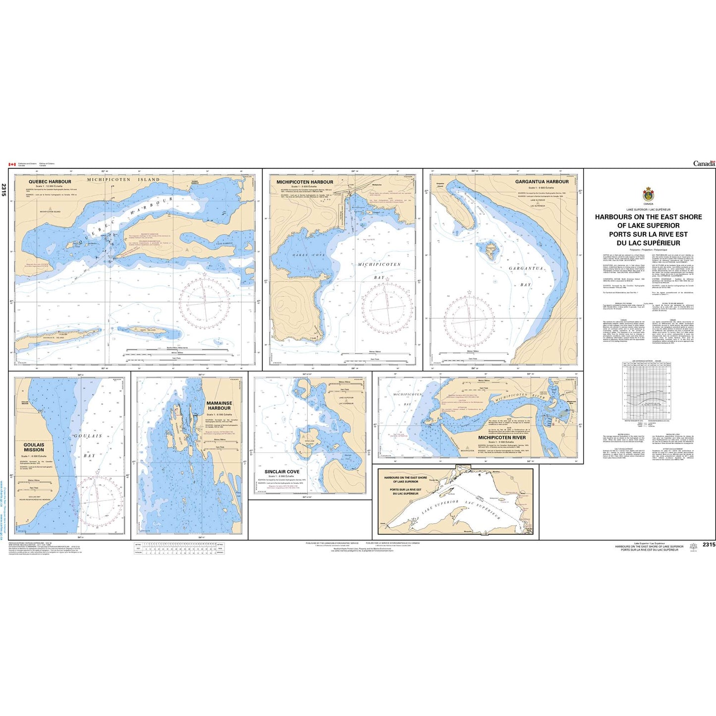 Paradise Clay CAN2315 CHS Chart Harbours on the East Shore of Lake Superior/Ports sur la rive est du lac Supérieur
