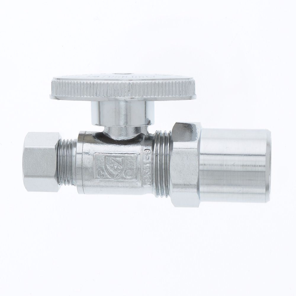 Jones Stephens S10403 1/2" CPVC x 3/8" OD Comp Quarter-Turn Straight Supply Stop Valve, Chrome Plated