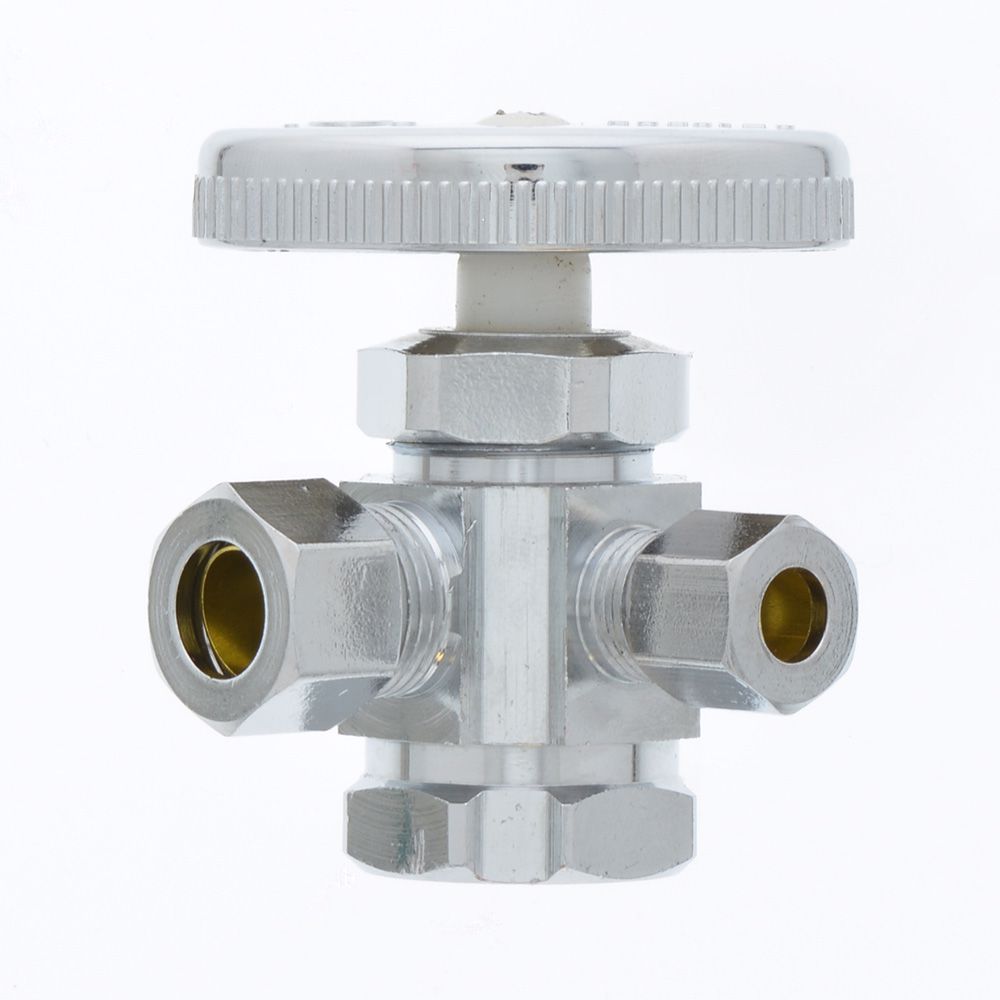 Jones Stephens S10410 1/2" FIP x 3/8" OD Comp x 1/4" OD Comp Dual Outlet Angle Supply Stop Valve, Chrome Plated