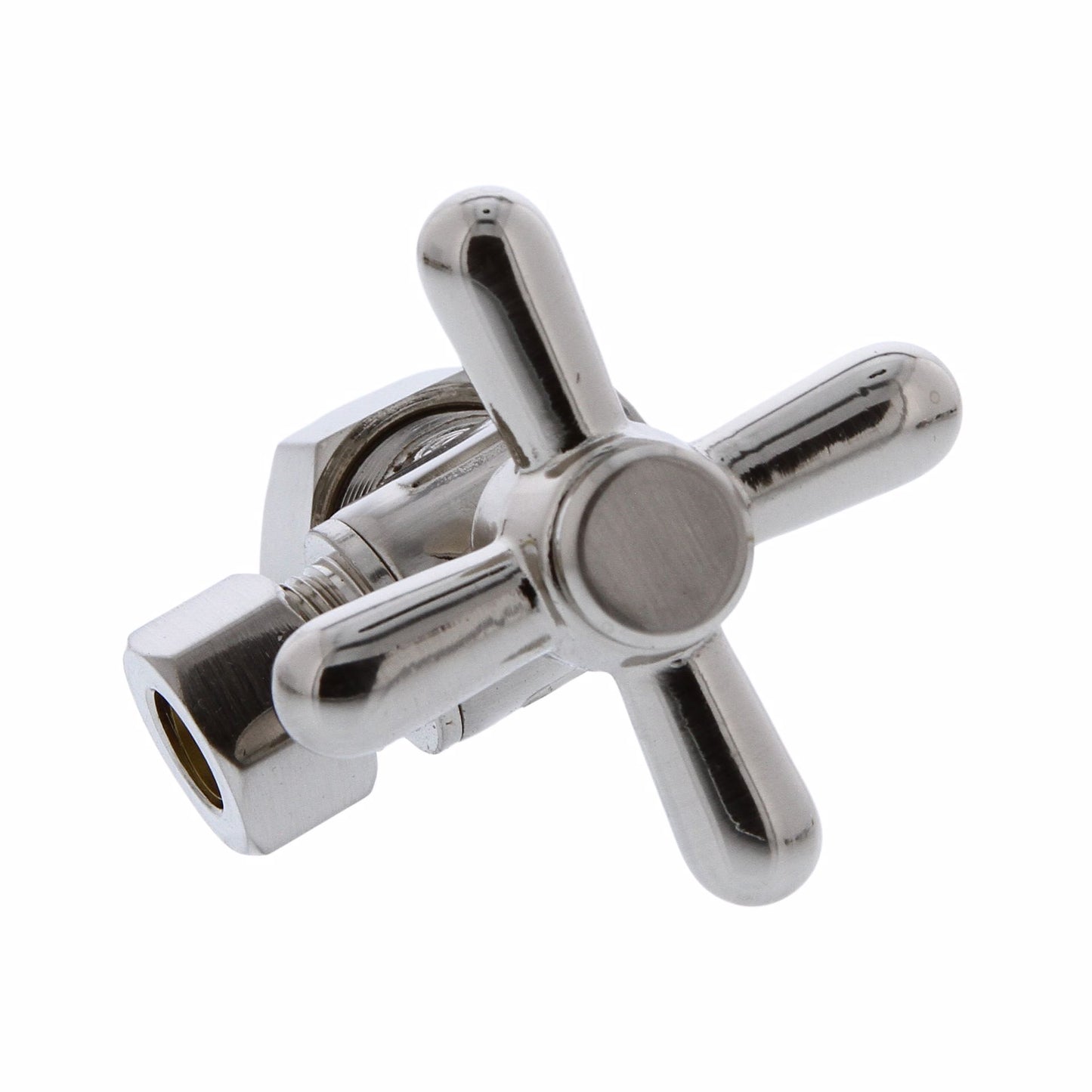 Jones Stephens S4203BN 5/8" OD Comp x 3/8" OD Comp Quarter-Turn Angle Supply Stop Valve with Cross Handle, Brushed Nickel