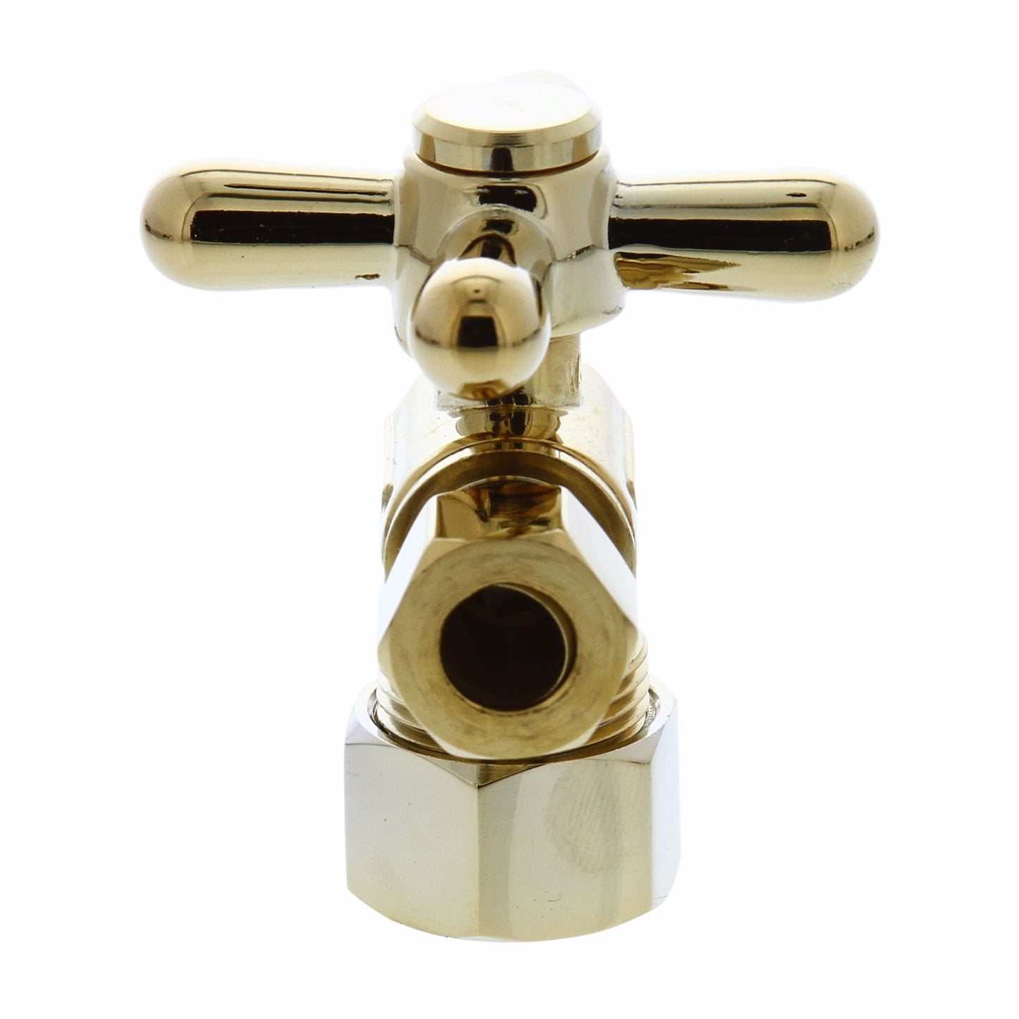 Jones Stephens S4203PB 5/8" OD Comp x 3/8" OD Comp Quarter-Turn Angle Supply Stop Valve with Cross Handle, Polished Brass