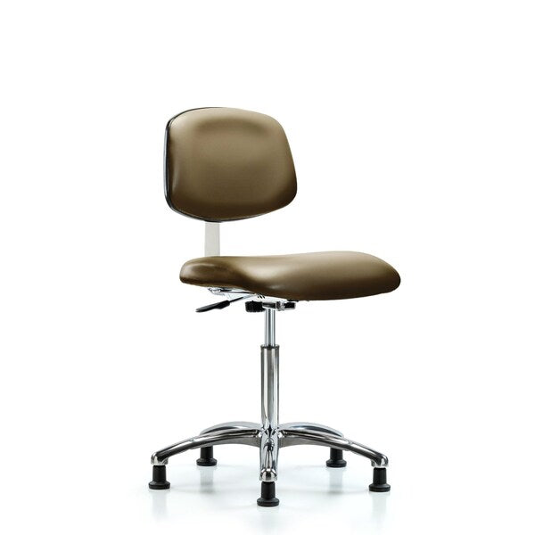 Blue Ridge Ergonomics CLR-VMBCH-CR-NF-RG-8809 Class 10 Clean Room Vinyl Chair Chrome - Medium Bench Height with Stationary Glides in Taupe Supernova™ Vinyl