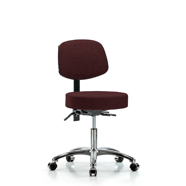 Blue Ridge Ergonomics FDHST-CR-T1-CC-F41 Rutledge Fabric Stool with Back Chrome - Desk Height with Seat Tilt & Casters in Burgundy Fabric