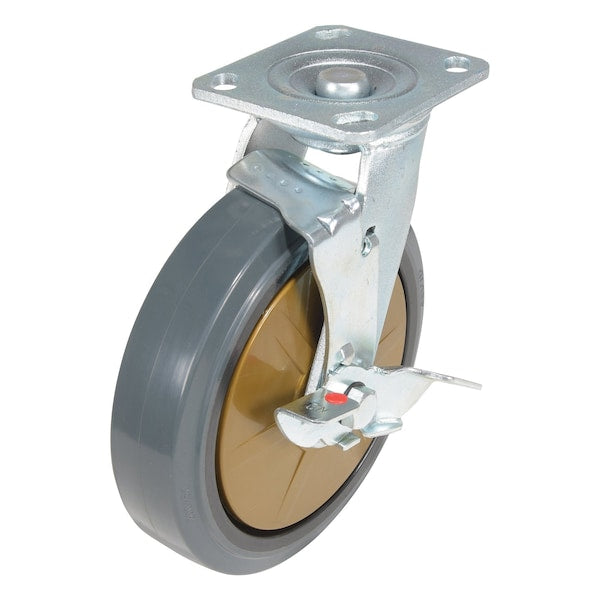 Vestil CST-KSM-8X2MR-SWB Rubber Swivel With Brake Caster 8 In. Diameter x 2 In. Width 881 Lb. Capacity Dark Gray/Gold