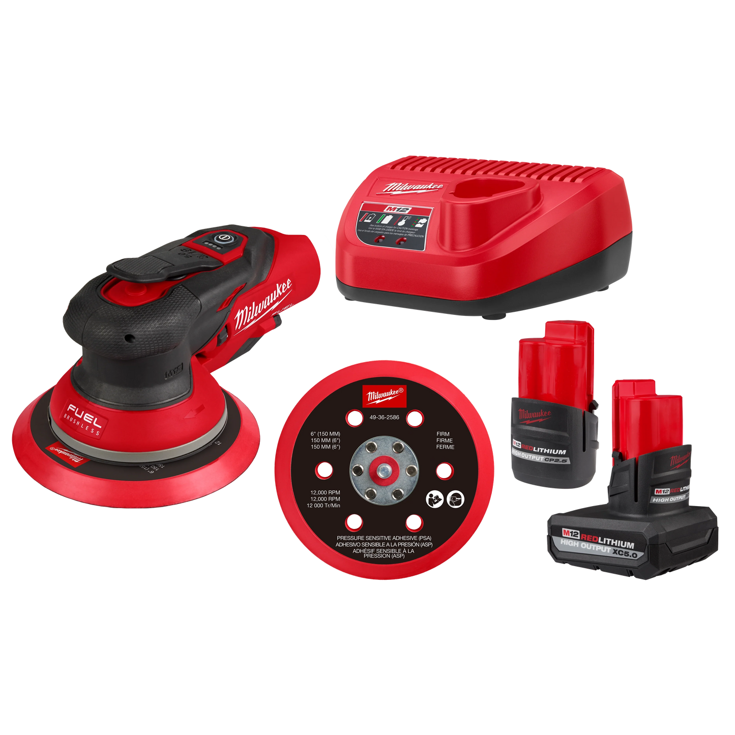 Milwaukee Tool 2585-22CX M12 FUEL™ 6" Random Orbital Sander Kit (3/16"), 1 ST