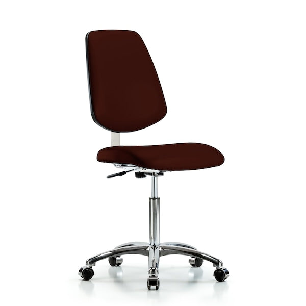 Blue Ridge Ergonomics CLR-VMBCH-MB-CR-NF-CC-8569 Class 10 Clean Room Vinyl Chair Chrome - Medium Bench Height with Medium Back & Casters in Burgundy Trailblazer™ Vinyl