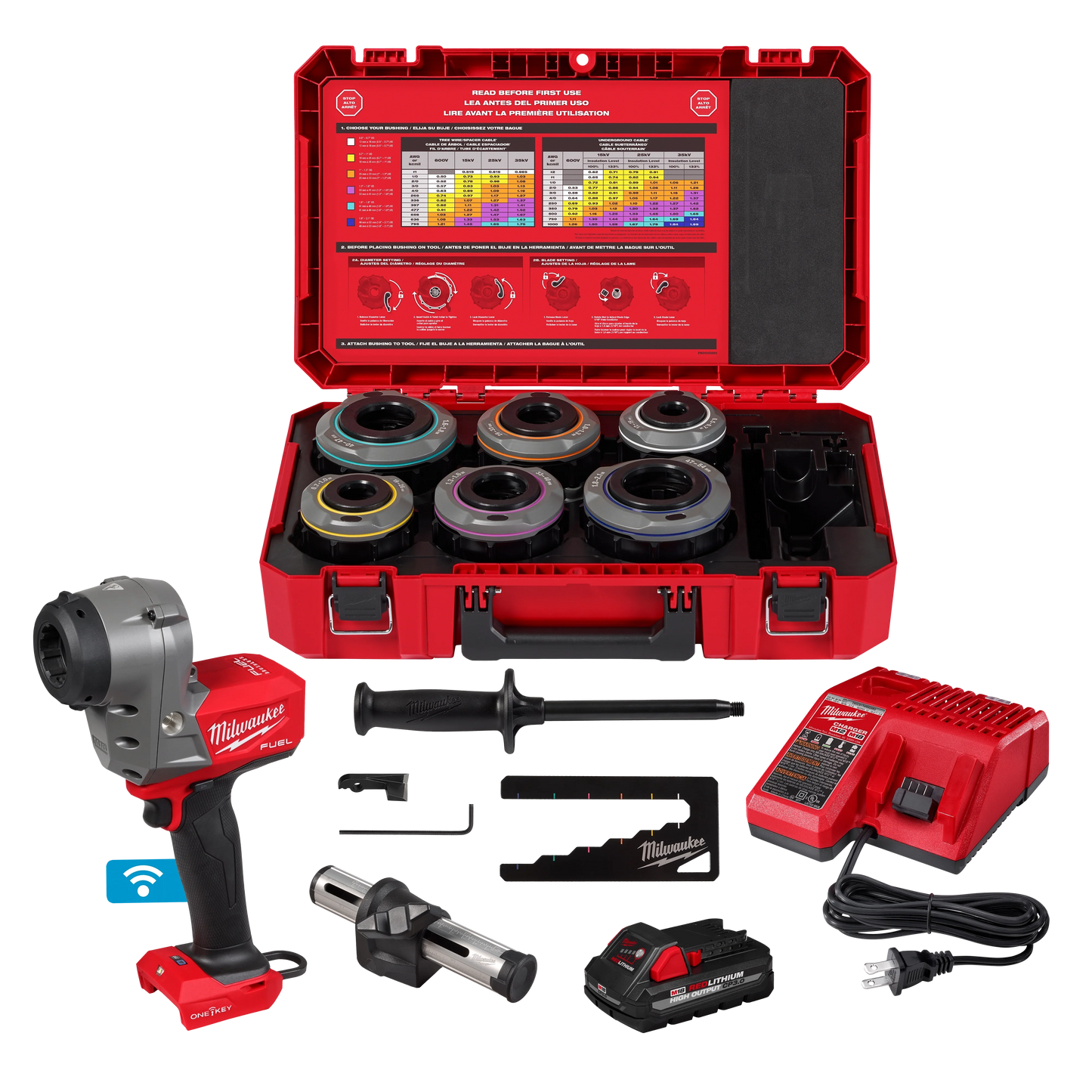 Milwaukee Tool 2937-21 M18 FUEL™ Covered Conductor Cable Stripper Kit w/ Adjustable Bushings, 1 ST