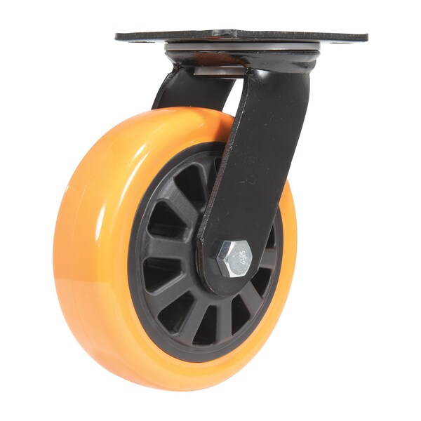 Vestil CST-BN-6X2PUP-S Polyurethane Swivel Caster 6 In. Diameter x 2 In. Width 836 Lb. Capacity Orange/Black