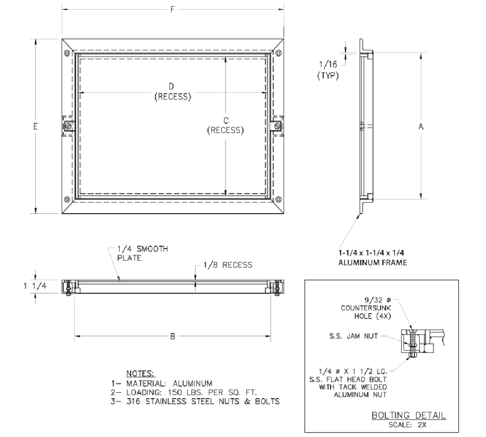 Acudor FT-8080 18" x 18 1/8" Non Hinged Recessed 1/8" Floor Door