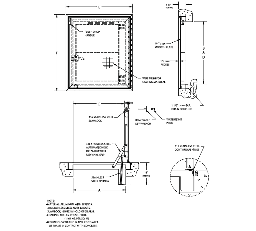 Acudor FT-8050 24" x 30" Recessed Floor Door - For Ceramic Tile/Concrete