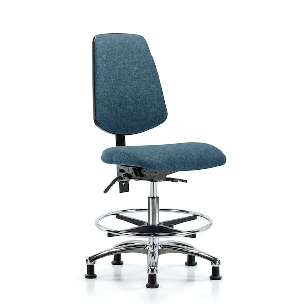 Blue Ridge Ergonomics FMBCH-MB-CR-T0-A0-CF-RG-F43 Rutledge Fabric Chair Chrome - Medium Bench Height with Medium Back, Chrome Foot Ring, & Stationary Glides in Blue Fabric