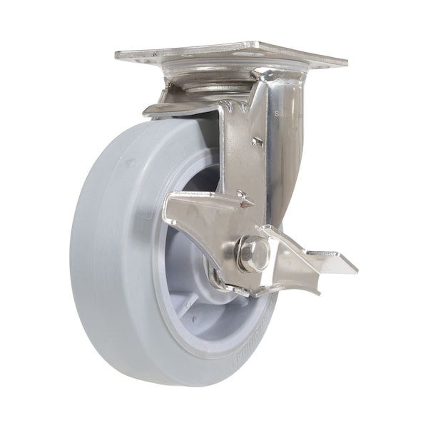 Vestil CST-E-SS-6X2TPR-SWB Thermoplastic Rubber Swivel With Brake Caster 6 In. Diameter x 2 In. Width 600 lb Gray
