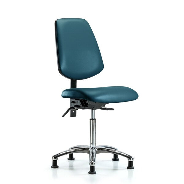 Blue Ridge Ergonomics VMBCH-MB-CR-T0-A0-NF-RG-8801 Rutledge Vinyl Chair Chrome - Medium Bench Height with Medium Back & Stationary Glides in Marine Blue Supernova™ Vinyl