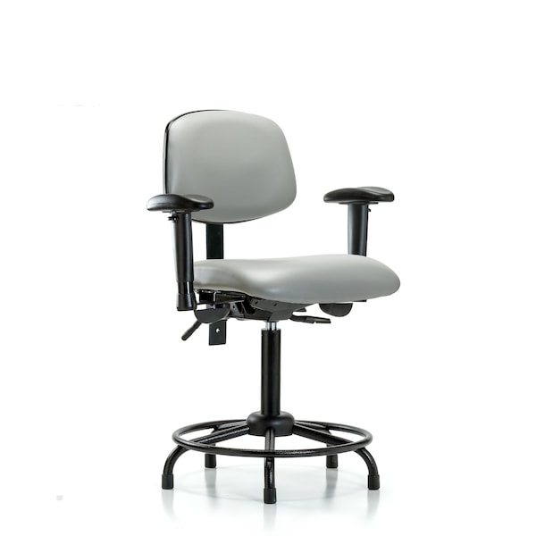 Blue Ridge Ergonomics VMBCH-RT-T1-A1-RG-8567 Rutledge Vinyl Chair - Medium Bench Height with Round Tube Base, Seat Tilt, Adjustable Arms, & Stationary Glides in Dove Trailblazer™ Vinyl