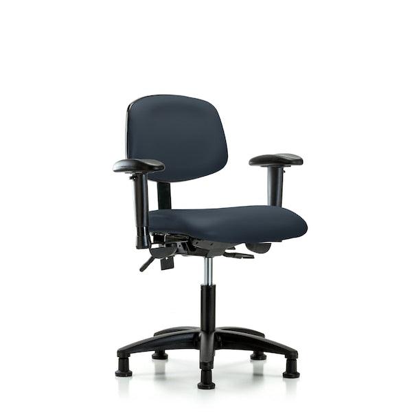 Blue Ridge Ergonomics VDHCH-RG-T0-A1-RG-8582 Rutledge Vinyl Chair - Desk Height with Adjustable Arms & Stationary Glides in Imperial Blue Trailblazer™ Vinyl