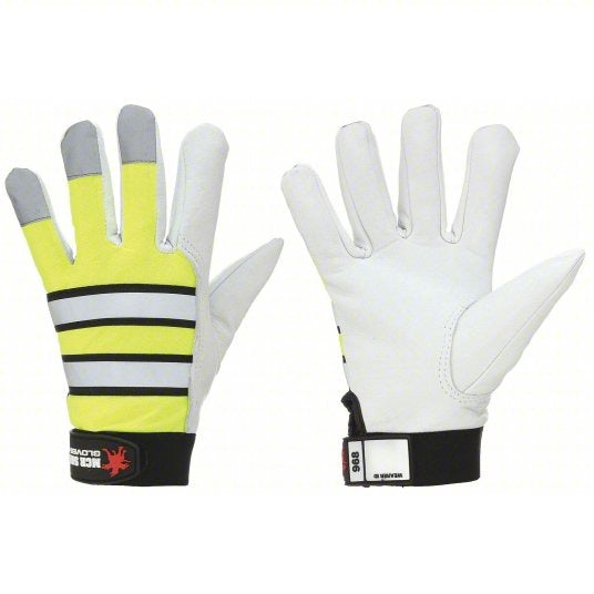 MCR Safety 968M MCR Safety Mechanics Gloves Insulated grain goatskin palm Fluorescent lime back with reflective stripe (1 Pair)