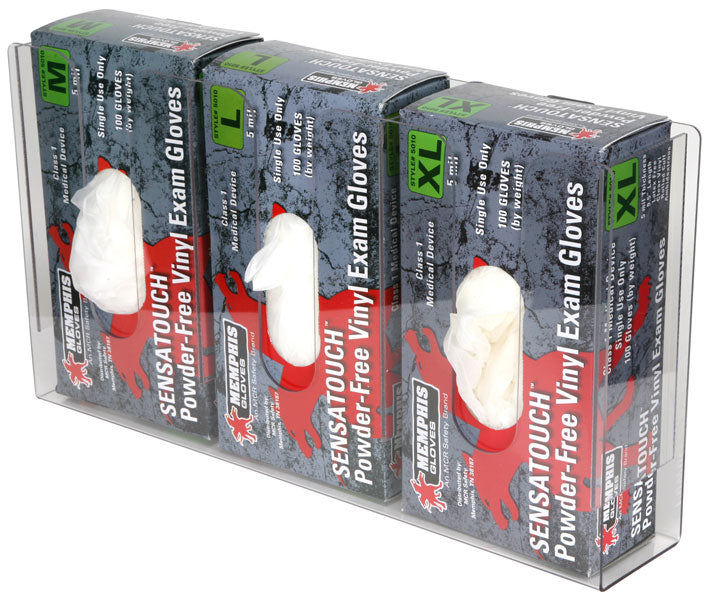 MCR Safety 300 Acrylic Disposable Glove Dispenser Clear with Three Slots for different color or sizes Easy to Mount Three slot dispenser allows gloves to be easily mounted in high use areas. (1 EA)