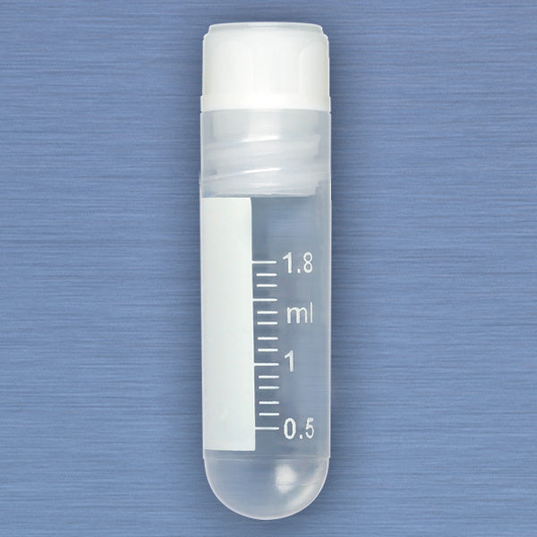 Globe Scientific 3003-50 CryoCLEAR vials 2.0mL STERILE Internal Threads Attached Screwcap with Co-Molded Thermoplastic Elastomer (TPE) Sealing Layer Round Bottom Printed Graduations Writing Space and Barcode 50/Bag