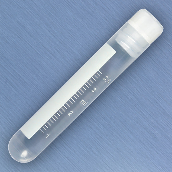 Globe Scientific 3004-50 CryoCLEAR vials 4.0mL STERILE Internal Threads Attached Screwcap with Co-Molded Thermoplastic Elastomer (TPE) Sealing Layer Round Bottom Printed Graduations Writing Space and Barcode 50/Bag