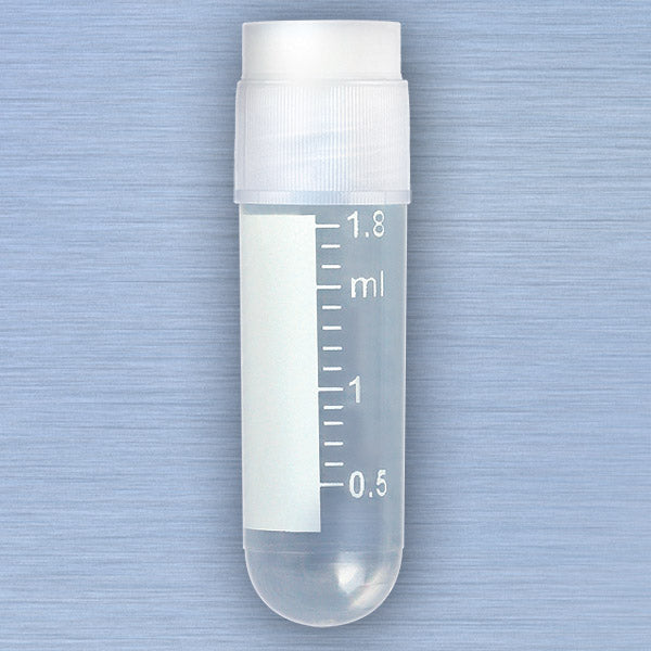 Globe Scientific 3011-50 CryoCLEAR vials 2.0mL STERILE External Threads Attached Screwcap with Co-Molded Thermoplastic Elastomer (TPE) Sealing Layer Round Bottom Printed Graduations Writing Space and Barcode 50/Bag