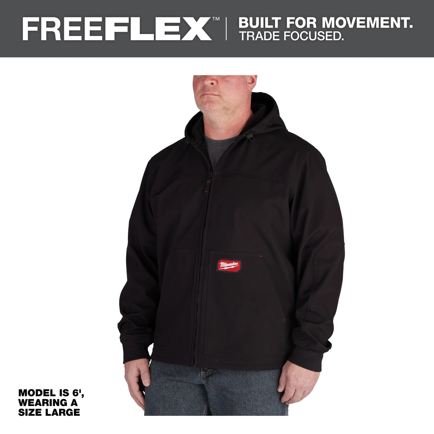Milwaukee Tool 312B-L Black FREEFLEX Softshell Hooded Jacket (Large), 1 EA