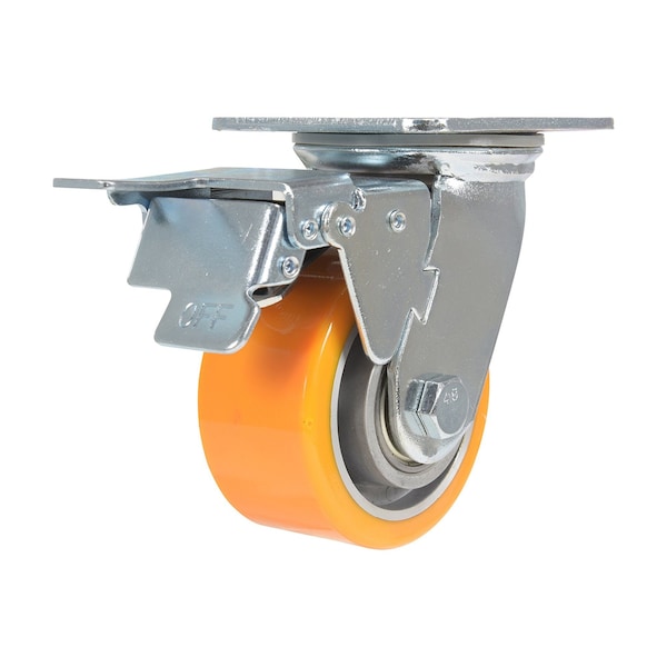 Vestil CST-VE-4X2PUA-SWTB Polyurethane Swivel With Total Brake Caster 4 In. Diameter x 2 In. Width 660 lb Orange/Gray