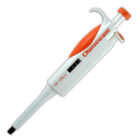 Globe Scientific 3311-1000 Pipette Diamond PRO Adjustable Volume 100 - 1000uL Orange