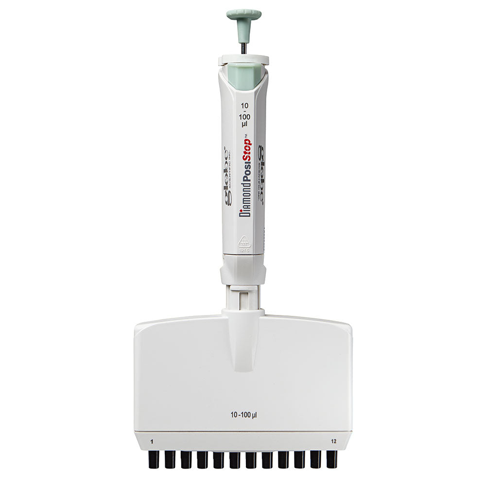 Globe Scientific 3365-100 Pipette Diamond PosiStop Fully Autoclavable 12-Channel Adjustable volume 10 - 100ul Green