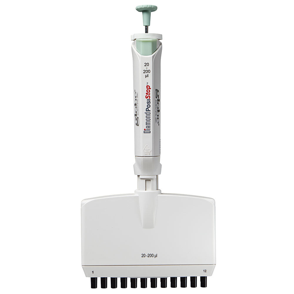 Globe Scientific 3365-200 Pipette Diamond PosiStop Fully Autoclavable 12-Channel Adjustable volume 20 - 200ul Green