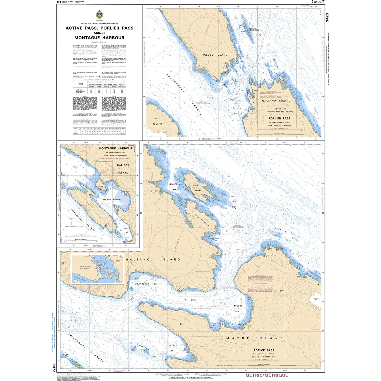 Paradise Clay CAN3473 CHS Chart Active Pass, Porlier Pass and/et Montague Harbour