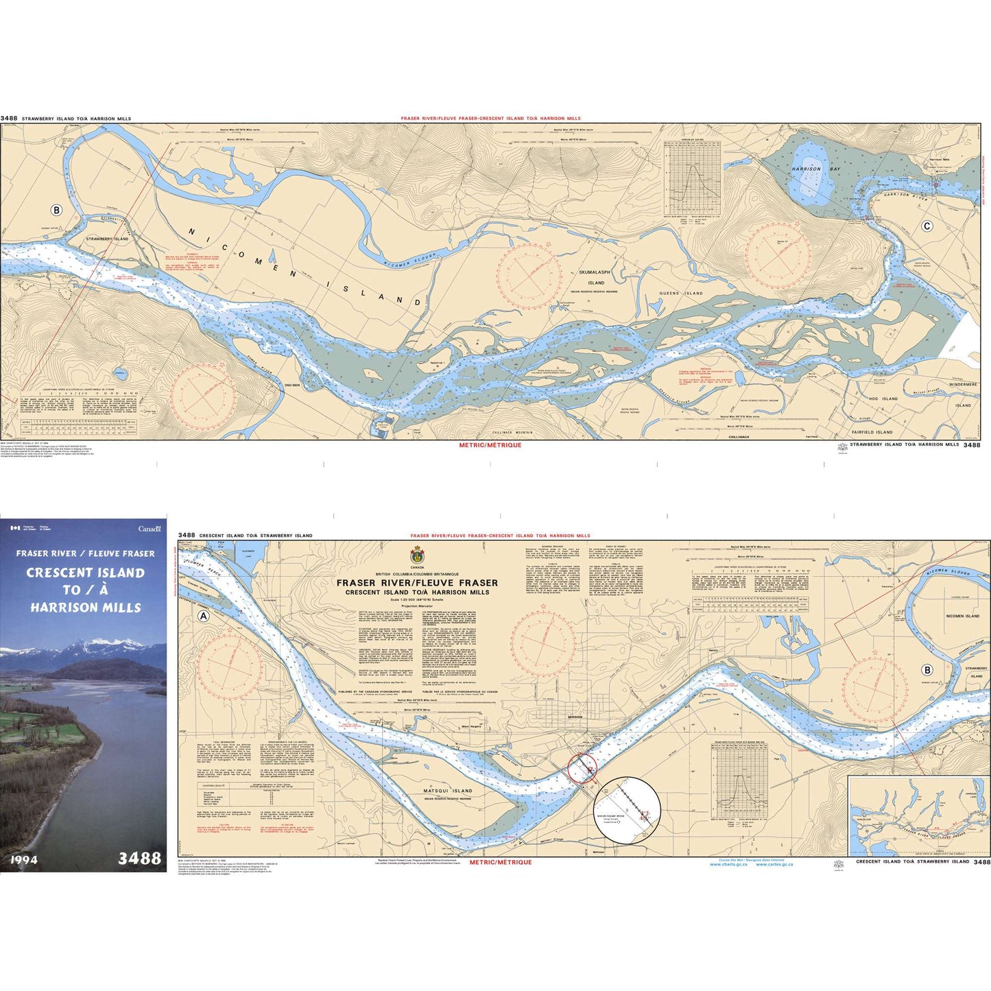 Paradise Clay CAN3488 CHS Chart Fraser River/Fleuve Fraser, Crescent Island to/ Harrison Mills