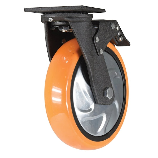 Vestil CST-E6-8X2PUP-SWTB Polyurethane Swivel With Total Brake Caster 8 In. Diameter x 2 In. Width 925 lb Orange/Silver